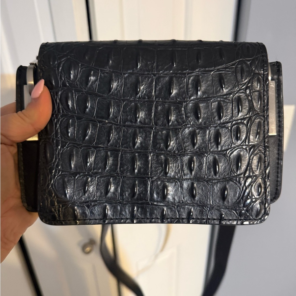 & Other Stories Black Leather Croc-Embossed Crossbody Bag